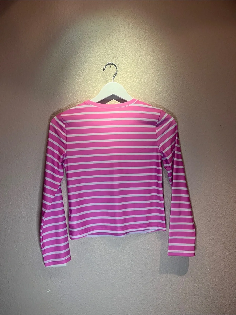 GAP Girl’s Swim Rashguard Top Long Sleeves Size 12 or XL Pink White Stripes
